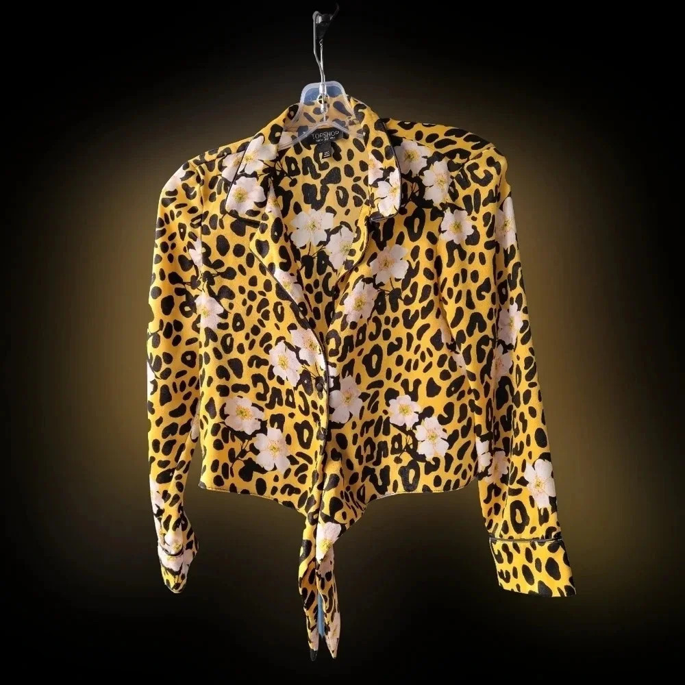TopShop Yellow Daisy Tie Up Shirt size 2